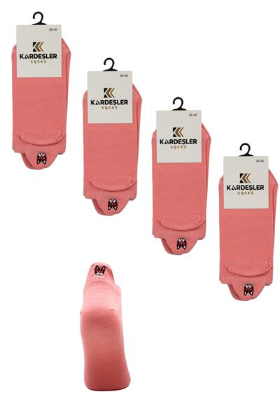 Kadın Pembe Renkli Nakışlı Pamuklu Patik Çorap 4lü Paket