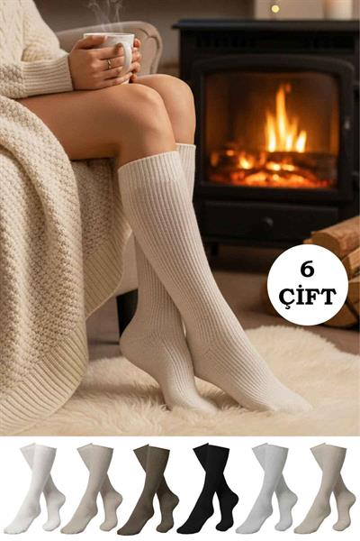 Kadın Yün Diz Altı Çorap Çok Renkli 6lı Paket