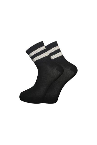 Unisex Beyaz 2 Çizgili Siyah Yarım Konç Tenis Çorap Kolej 3lü Paket