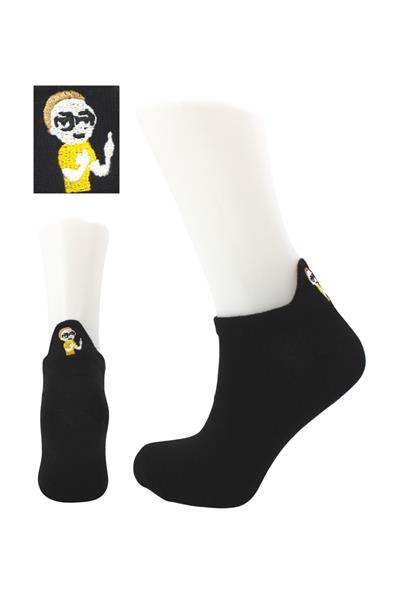 Unisex Desenli Nakışlı Renkli Patik Pamuklu Çorap 2li Paket