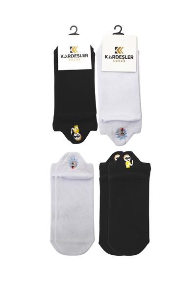 Unisex Desenli Nakışlı Renkli Patik Pamuklu Çorap 2li Paket