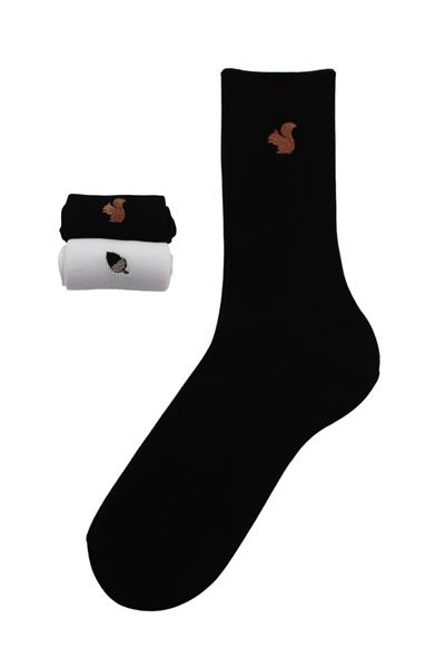 Unisex Desenli Nakışlı Renkli Soket Pamuklu Çorap 2li Paket