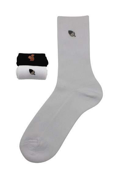 Unisex Desenli Nakışlı Renkli Soket Pamuklu Çorap 2li Paket