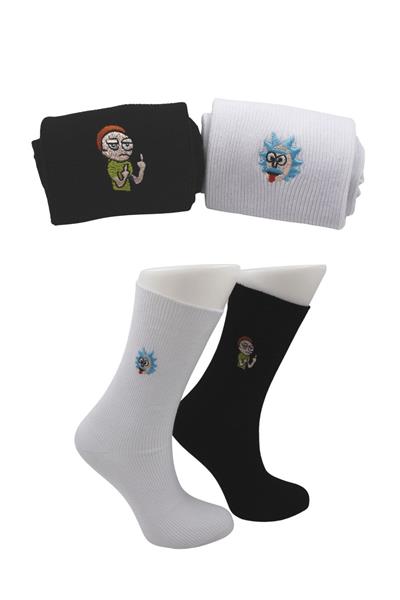 Unisex Desenli Nakışlı Renkli Tenis Kolej Pamuklu Çorap 2li Paket