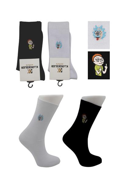 Unisex Desenli Nakışlı Renkli Tenis Kolej Pamuklu Çorap 2li Paket