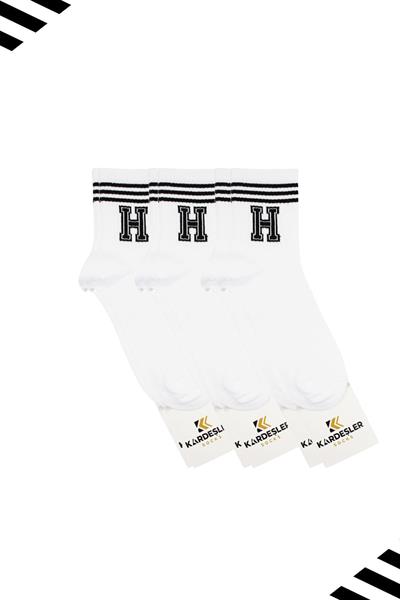 Unisex H Harfi Desenli Tenis Çorap (HARFLİ ÇORAP) 3lü Paket