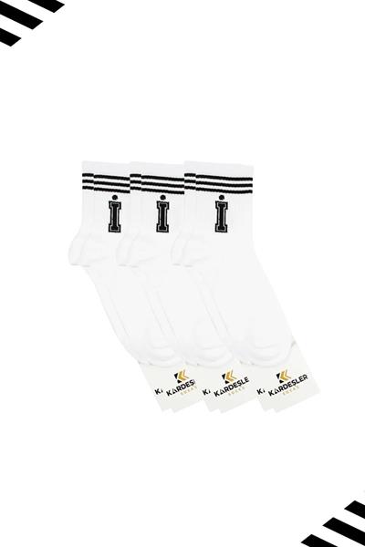 Unisex İ Harfi Desenli Tenis Çorap (HARFLİ ÇORAP) 3lü Paket
