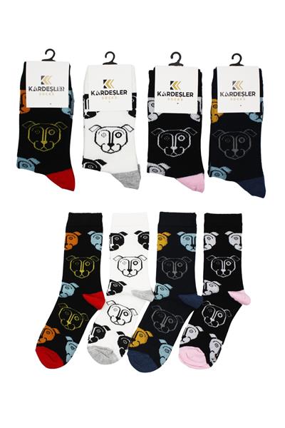 Unisex Köpek Desenli Pamuklu Çorap 4lü Paket