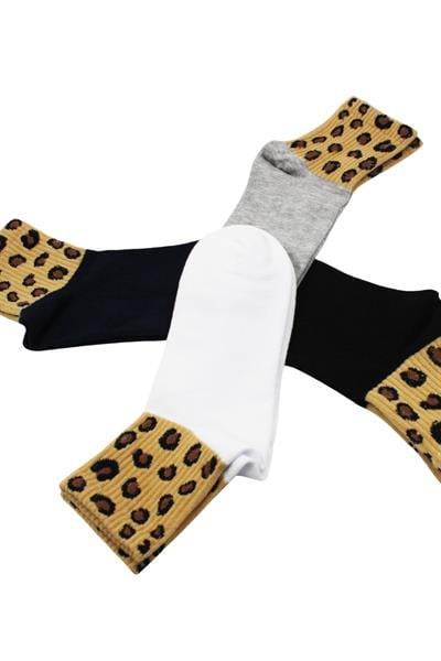 Unisex Leopar Desenli Pamuklu Tenis Çorap 4lü Paket