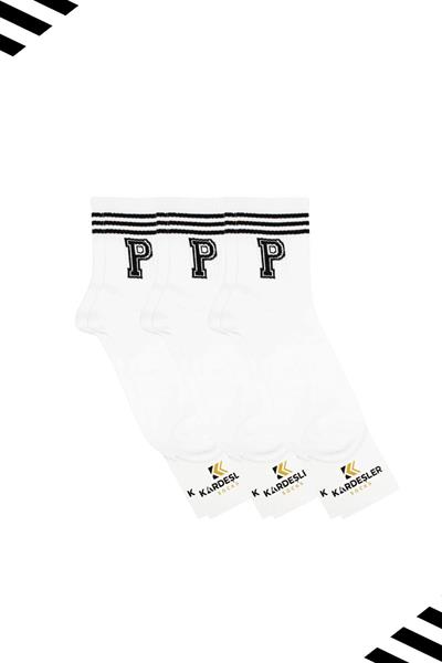 Unisex P Harfi Desenli Tenis Çorap (HARFLİ ÇORAP) 3lü Paket