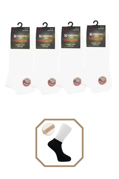 Unisex Pamuklu Dikişsiz Beyaz Patik 4lü Paket