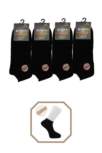 Unisex Pamuklu Dikişsiz Siyah Patik 4lü Paket