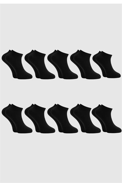Unisex Pamuklu Patik Çorap Siyah 10lu Paket