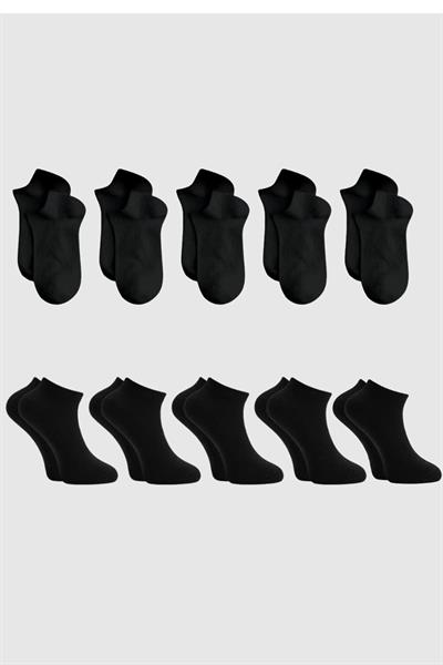 Unisex Pamuklu Patik Çorap Siyah 10lu Paket