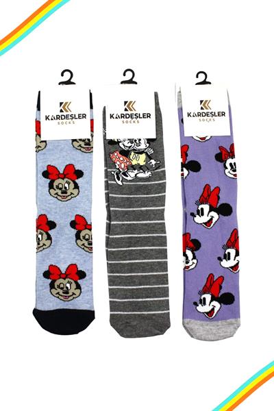 Unisex Renkli Karikatür Desenli Soket Uzun Çoraplar 3lü Paket