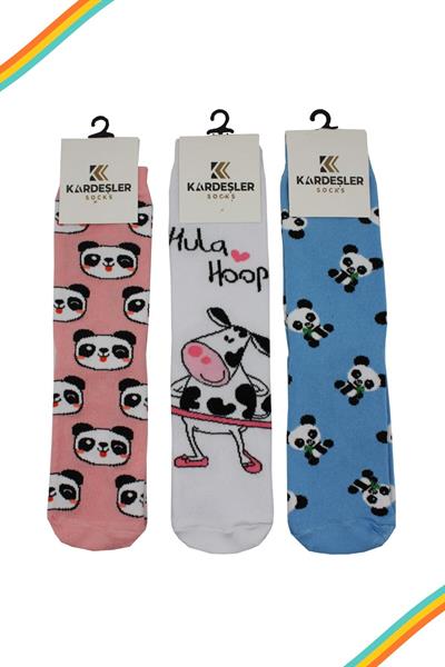 Unisex Renkli Karikatür Desenli Soket Uzun Çoraplar 3lü Paket
