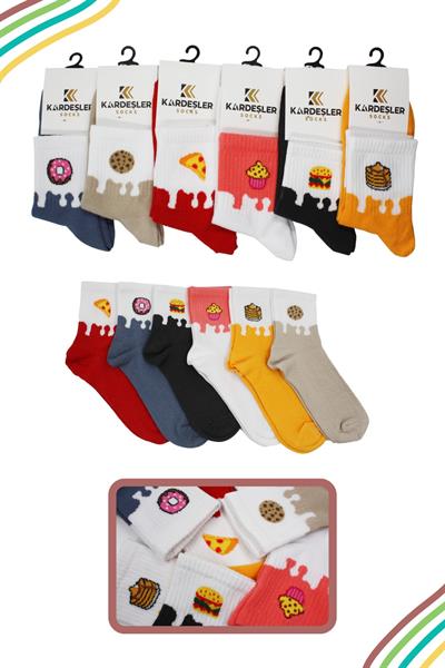 Unisex Renkli Meyveli - Yemekli Desenli Tenis Çorap 6lı Paket