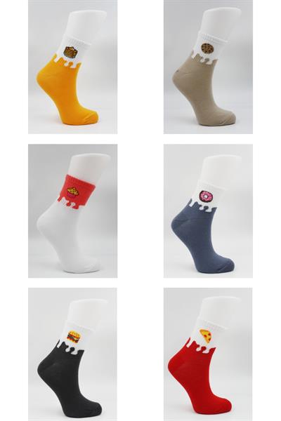 Unisex Renkli Meyveli - Yemekli Desenli Tenis Çorap 6lı Paket