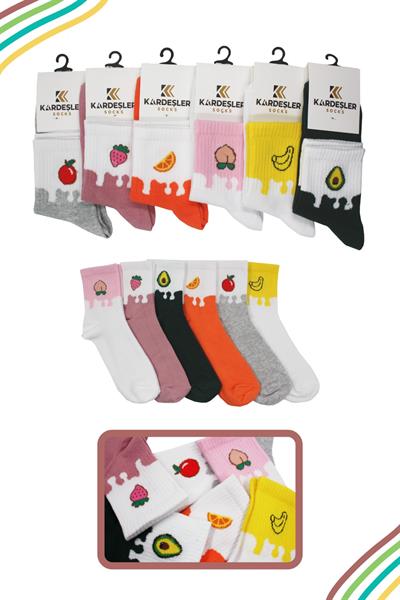 Unisex Renkli Meyveli - Yemekli Desenli Tenis Çorap 6lı Paket