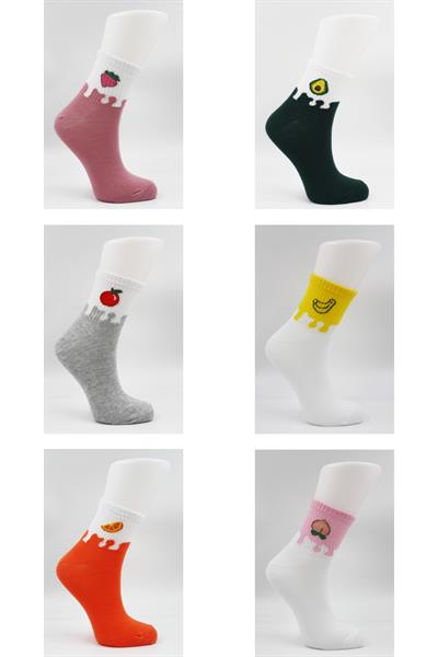 Unisex Renkli Meyveli - Yemekli Desenli Tenis Çorap 6lı Paket