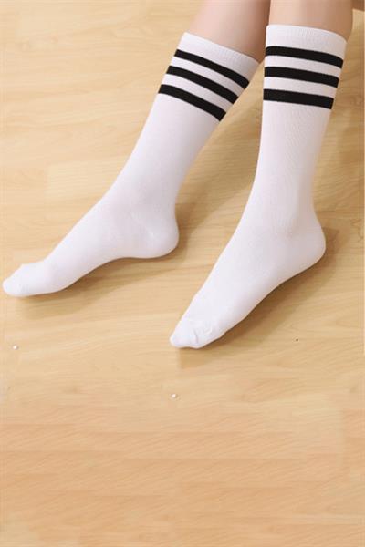 Unisex Renkli Siyah 3 Çizgili Beyaz Soket Tenis Çorap Kolej 3lü Paket