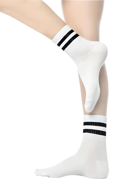 Unisex Siyah 2 Çizgili Beyaz Yarım Konç Tenis Çorap Kolej 3lü Paket