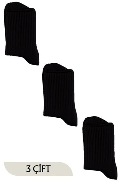Unisex Tenis Kolej Soket Çorap Siyah 3lü Paket