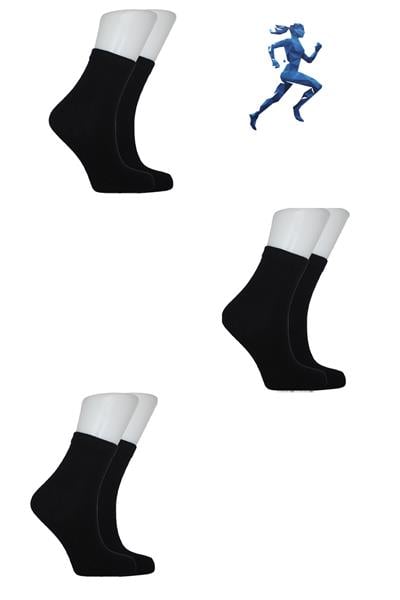 Unisex Yarım Konç Siyah Pamuklu Düz Çorap 3lü Paket