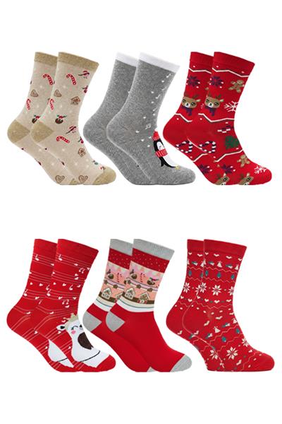 Yılbaşı Noel Christmas Desenli Soket Çorap Renkli 6lı Paket