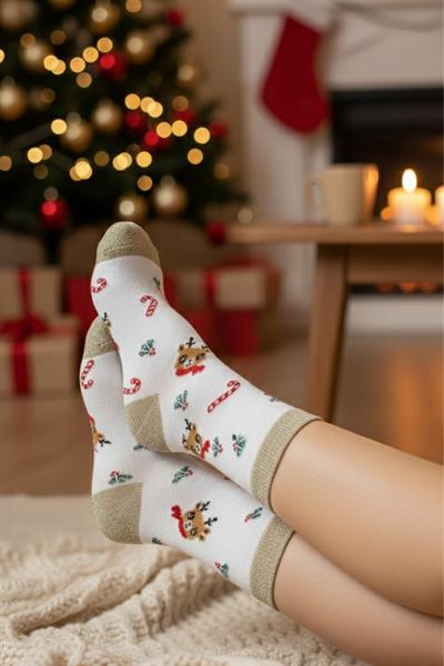 Yılbaşı Noel Christmas Desenli Soket Çorap Renkli 6lı Paket