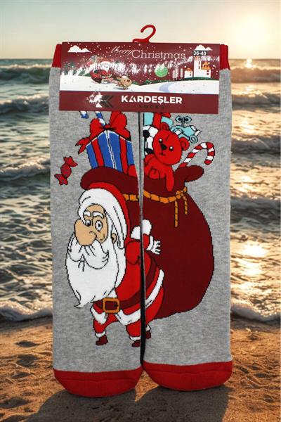 Yılbaşı Noel Christmas Renkli Desenli Soket Havlu Çorap