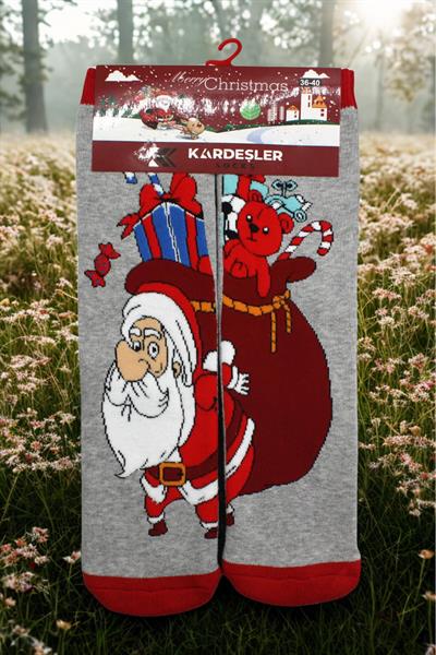 Yılbaşı Noel Christmas Renkli Desenli Soket Havlu Çorap
