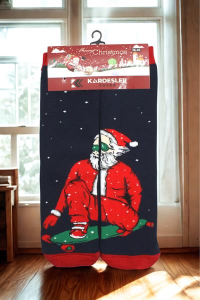 Yılbaşı Noel Christmas Renkli Desenli Soket Havlu Çorap