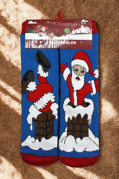 Yılbaşı Noel Christmas Renkli Desenli Soket Havlu Çorap