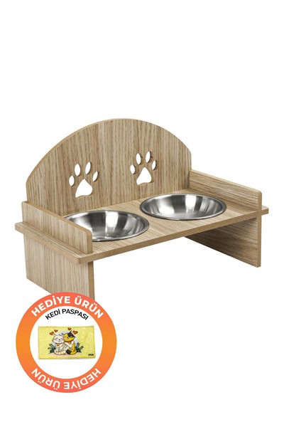 Ahşap Kedi Köpek Mama Su Kabı Standı, Metal Suluk, Kedi Köpek Halısı