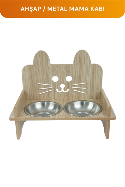 Ahşap Kulaklı Kedi Mama Su Kabı Standı, Kedi Mama Kabı, Kedi Paspası