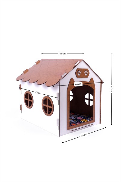 Ahşap Özel İsim Baskılı Dekoratif Kedi Evi-Kulübesi, Kediler İçin Kulübe, Kedi Kulübesi Beyaz-Ceviz
