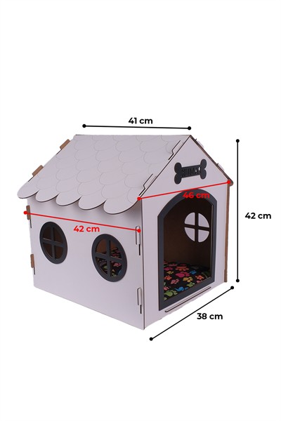 Ahşap Özel İsim Baskılı Dekoratif Köpek Evi-Kulübesi, Küçük Irk Köpekler İçin Kulübe, Köpek Kulübesi Beyaz-Siyah