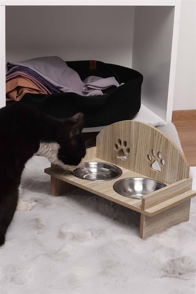 Alas Gri Keçe Kedi Ve Köpek Evi Yatağı-mama Kabı 2 Kaseli Kedi-köpek Suluk,mamalık Paspas Seti