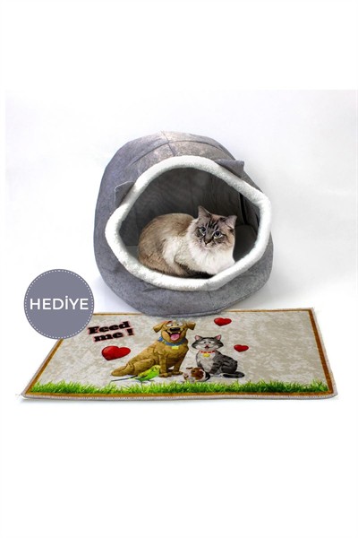 Alas Keçe Kedi Ve Köpek Evi Yatağı Gri Paspas Hediyeli