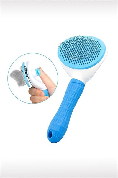 Otomatik Temizlenen Tuşlu Evcil Hayvan Fırçası Kedi Köpek Tüy Toplayıcı Tarak Mavi