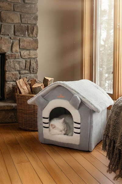 Peluş Kedi Ve Küçük Irk Köpek Evi, Minderli