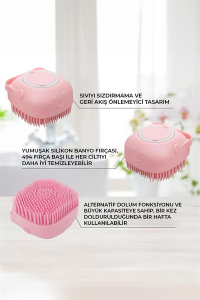 Şampuan Hazneli Kedi Ve Köpek Evcil Hayvan Yıkama Fırçası Silikon Pembe