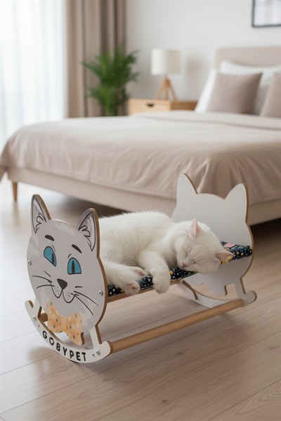 Sevimli Neşeli Kedi Tasarımlı Sallanan Kedi Beşiği