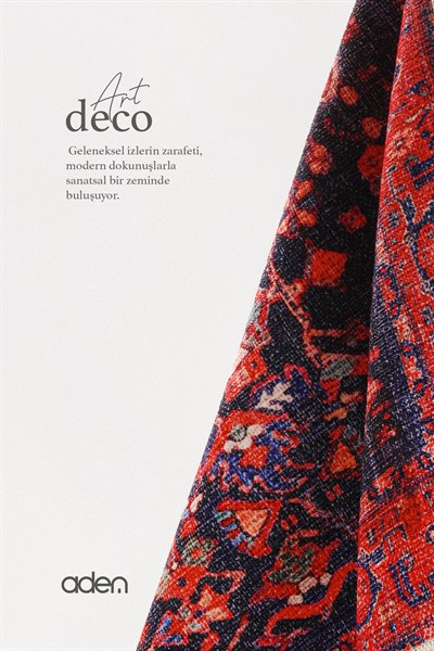 Art Deco Dijital Şönil Halı | Vintage Desenli Halı | Kaymaz Tabanlı | Makinede Yıkanabilir | ART0135