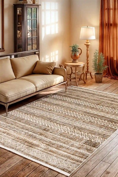 Lazuli Dokuma Halı |Makinede Yıkanabilir Modern Halı|Kilim, Yolluk, Salon, Mutfak Halısı|Vizon|LZL03
