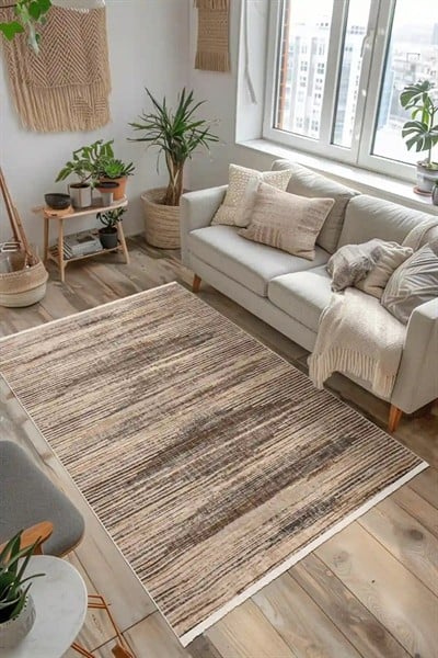 Lazuli Dokuma Halı |Makinede Yıkanabilir Modern Halı|Kilim, Yolluk, Salon, Mutfak Halısı|Vizon|LZL04