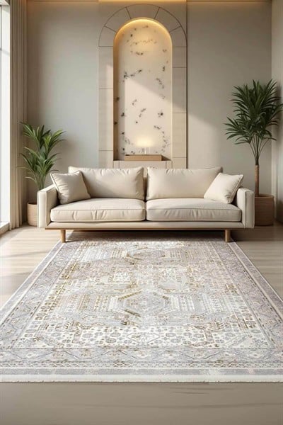 Serina Kadife Dokuma Halı | Kaymaz Tabanlı | Makinede Yıkanabilir | Modern Halı | Gold |SRN01