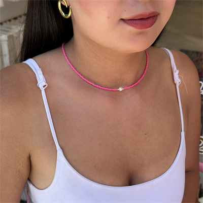 14K Altın Kaplama İncili Pembe Boncuk Kolye