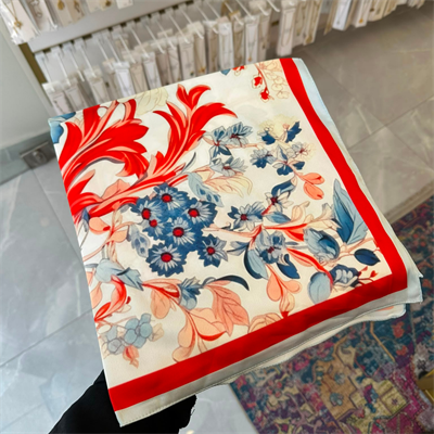 Mavi & Kırmızı Floral 60X60 İpeksi Fular